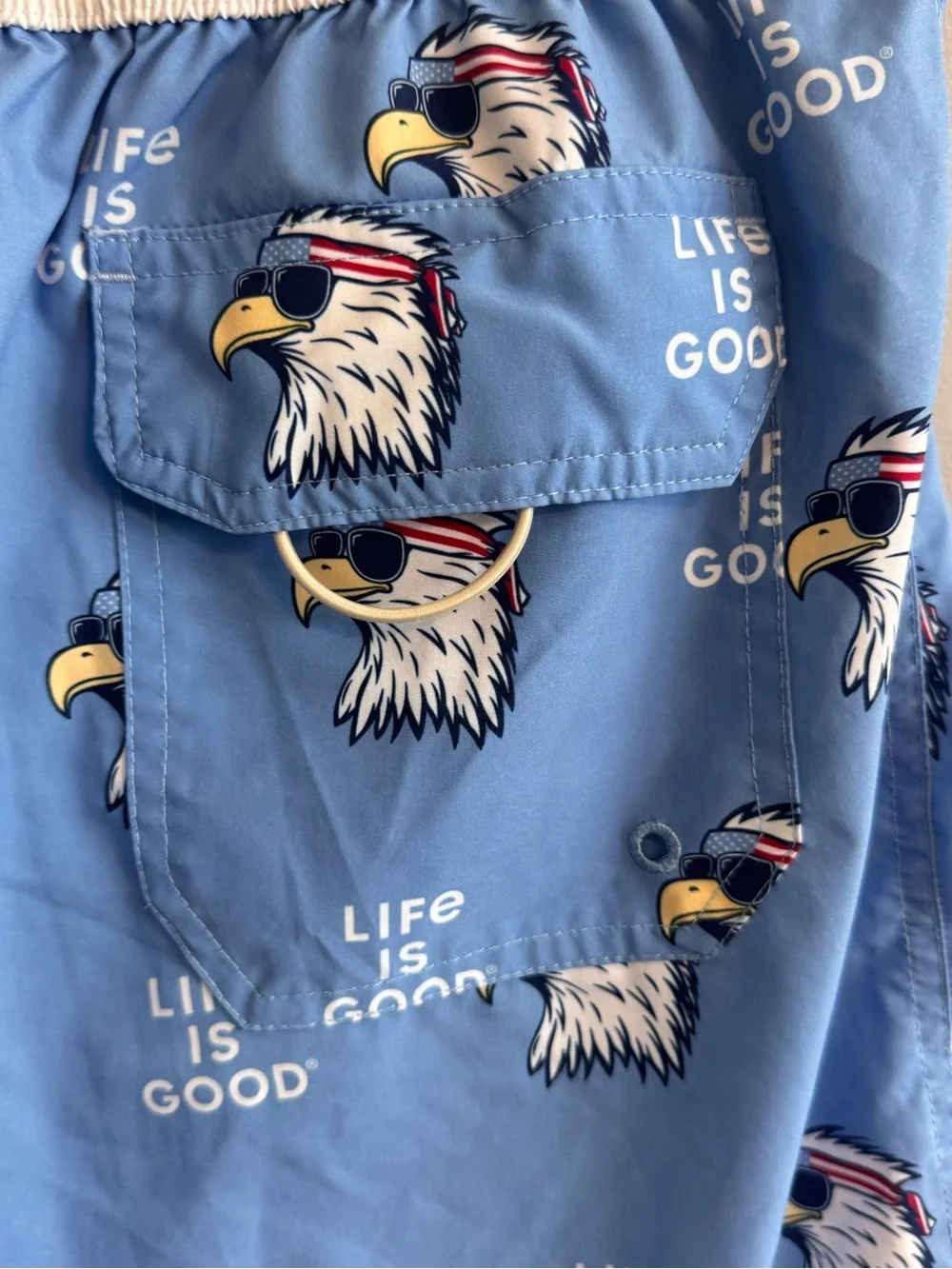 Life Is Good Swim Trunks Medium Eagle Graphic Blue Red White Board Shorts